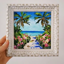 Tropical Beach Hawaii Painting Art Landscape Impasto Oil Painting Original 6x6