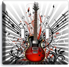 RED ELECTRIC GUITAR NOTES LIGHT SWITCH OUTLET WALL PLATE MUSIC STUDIO ROOM DECOR