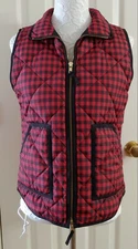 J Crew Down Quilted Puffer Zip Up Vest Jacket Buffalo Red Plaid Women's Small
