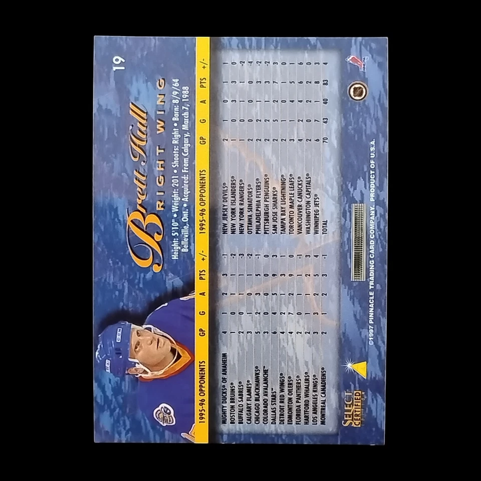 1997 Pinnacle Select Certified Hockey Red #19  Brett Hall - Image 2 of 2