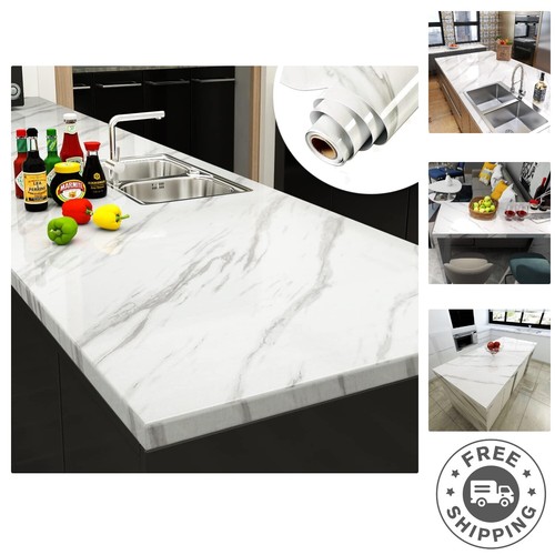 Large 19.37 Sq Ft White Marble Contact Paper - Removable Vinyl for Easy DIY