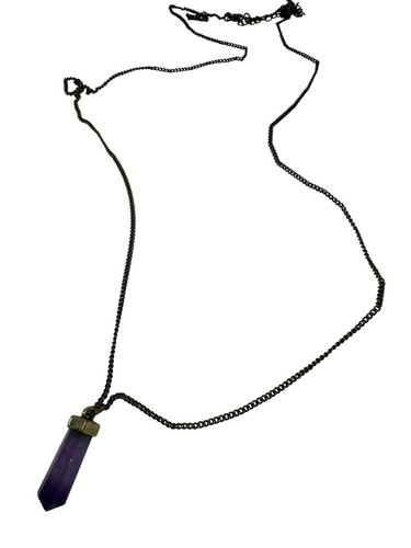 Amethyst Point Pendant Necklace With Antique Style Bronze Chain 35”