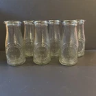 6 Vtg Milk Bottles Pebble Glass Half Pint Embossed Vase Heritage Company Farm