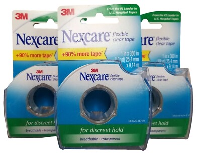 Nexcare FLEXIBLE CLEAR Tape 1 in x 10 yd on Dispenser ( 3 pack ) DISCREET HOLD