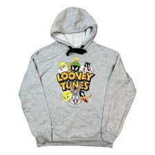Looney Tunes Graphic Pullover Fleece Hoodie Kids M 7/9 Grey Unisex