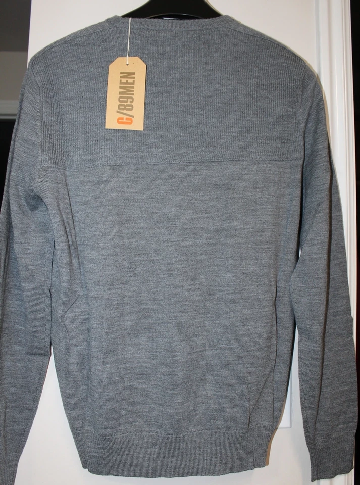 NEW Cullen C/89 MEN M Flannel Gray Crewneck Rib top Merino Wool Sweater F143311 - Image 2 of 4