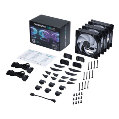 For Phanteks D30 Positived Fan - 3-pack - D30-120 D-RGB 12CM BLACK/White