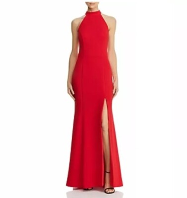Aqua Womens 12 Red Halter Cutout Mock Neck Maxi Gown Dress NWT M78