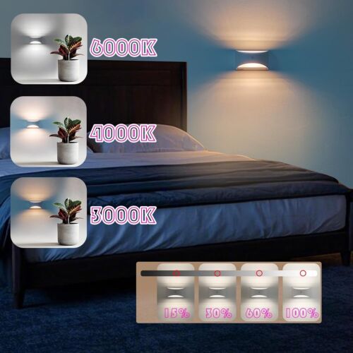 2Pcs Battery Operated Wall Sconces, Wireless Rechargeable LED Wall Light with Up - Picture 2 of 3