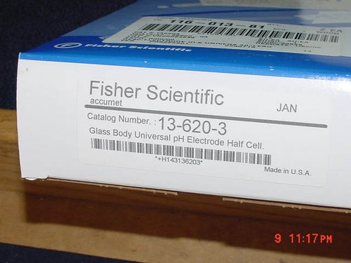 Fisher Scientific 13-620-3, Cuerpo de Vidrio Electrodo de pH Universal Media Celda, ¡NUEVO! - Imagen 5 de 5