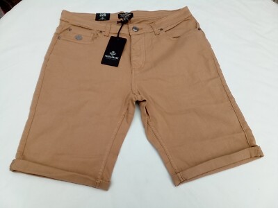 Herren Clacton Denim Shorts von Threadbare Größe 32 Kamelfarbe brandneu mit Etikett