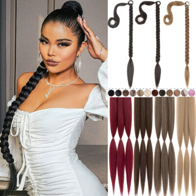 Ombre Bubble Box Braided Ponytail Hair Extensions Real Long Thick Pony Tail 34''