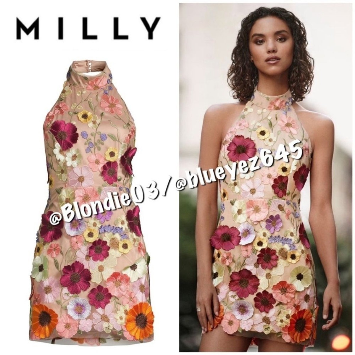 Milly Hariet Floral Appliqué Halter Minidress NWT