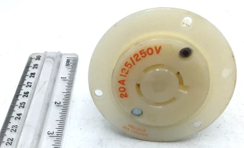 Hubbell Flanged Receptacle, 20A, 125/250V, 3P, HBL2416 New