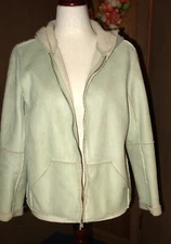 Eivissa Womans Tan Suede Look Full Zip Hooded W/ Front Pockets Jacket Size Large