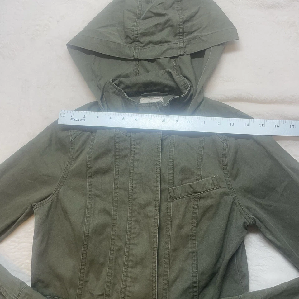Full Tilt Women's Army Green Hooded Utility Jacket Sz XS 100% Cotton Denim Look - Image 3 of 4