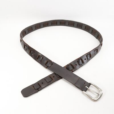 Brown Leather Belt Women Size 38 Brass Buckle Vintage Unisex Women main image 3
