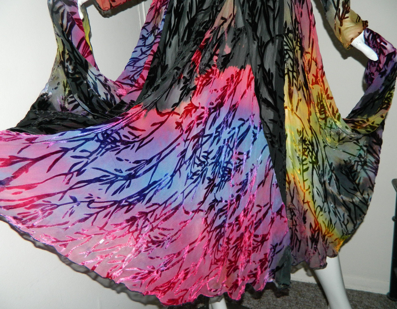 New Women Silk Carter Shibori Floral Multi-Color Long Sleeve Sheer Dress Size S image 4