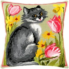DIY Needlepoint/Tapestry vintage throw pillow cover "KITTY" embroidery kit