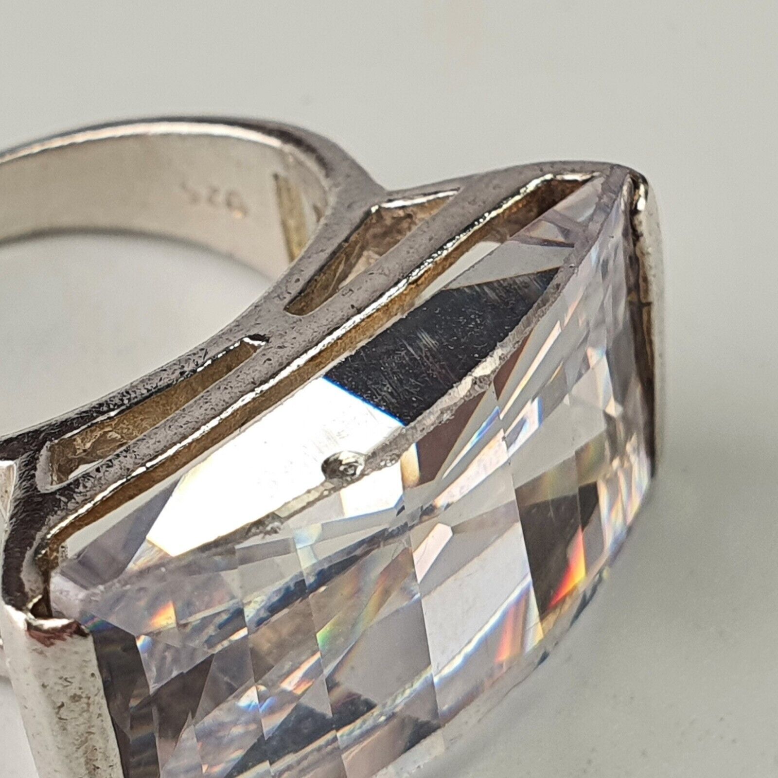 Solid Sterling Silver Large Rectangular Clear Gem… - image 15