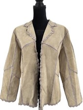 S.M.H. Vintage Suede Leather and Patchwork Knitted Jacket Size Large Tan