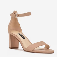 Nine West Pruce Tan Leather Ankle Strap Block Heel Sandal | Size 8