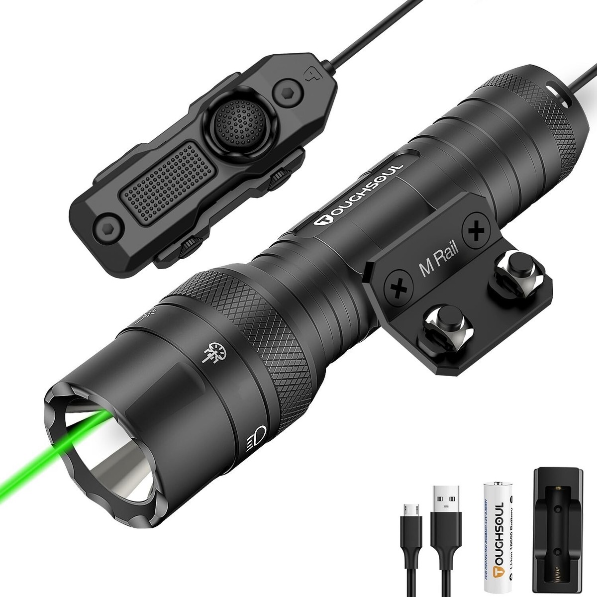 TOUGHSOUL Mlok Green Laser Tactical Flashlight 1250 Lumens with