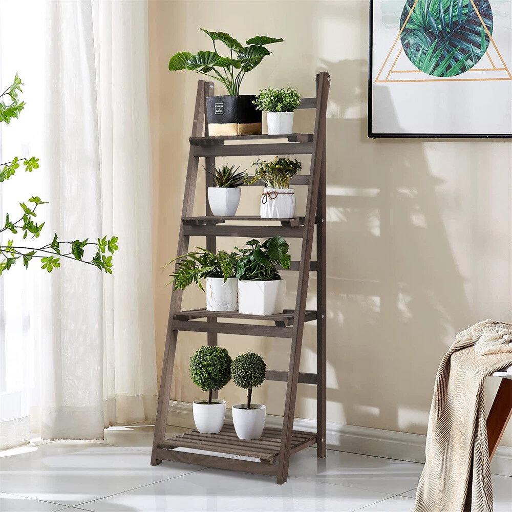 4 Tier Foldable Ladder Shelf Plant Stand Indoor Flower Pot Rack