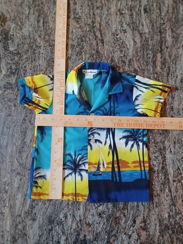 Hawaii Boys Hawaiian Shirt Sz 4 Blue Palm Trees USA Preowned - Picture 4 of 6