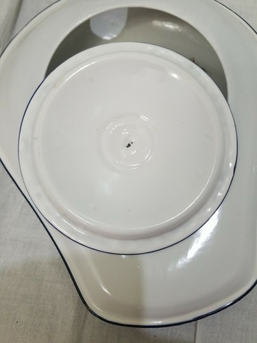 Vintage antike Porzellan Emaille Bettpfanne komplett mit Deckel - Bild 4 von 8
