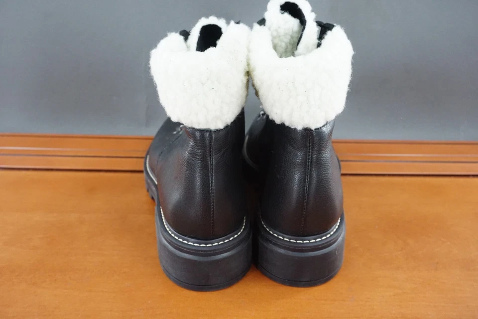 Bernardo Dash Shoe Womens 8 Black Leather Lace Up Faux Fur Trim Ankle Boots - Image 4 of 4