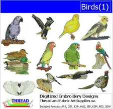 Embroidery Design Set - Birds(1) - 12 Designs - 9 Formats - USB Stick