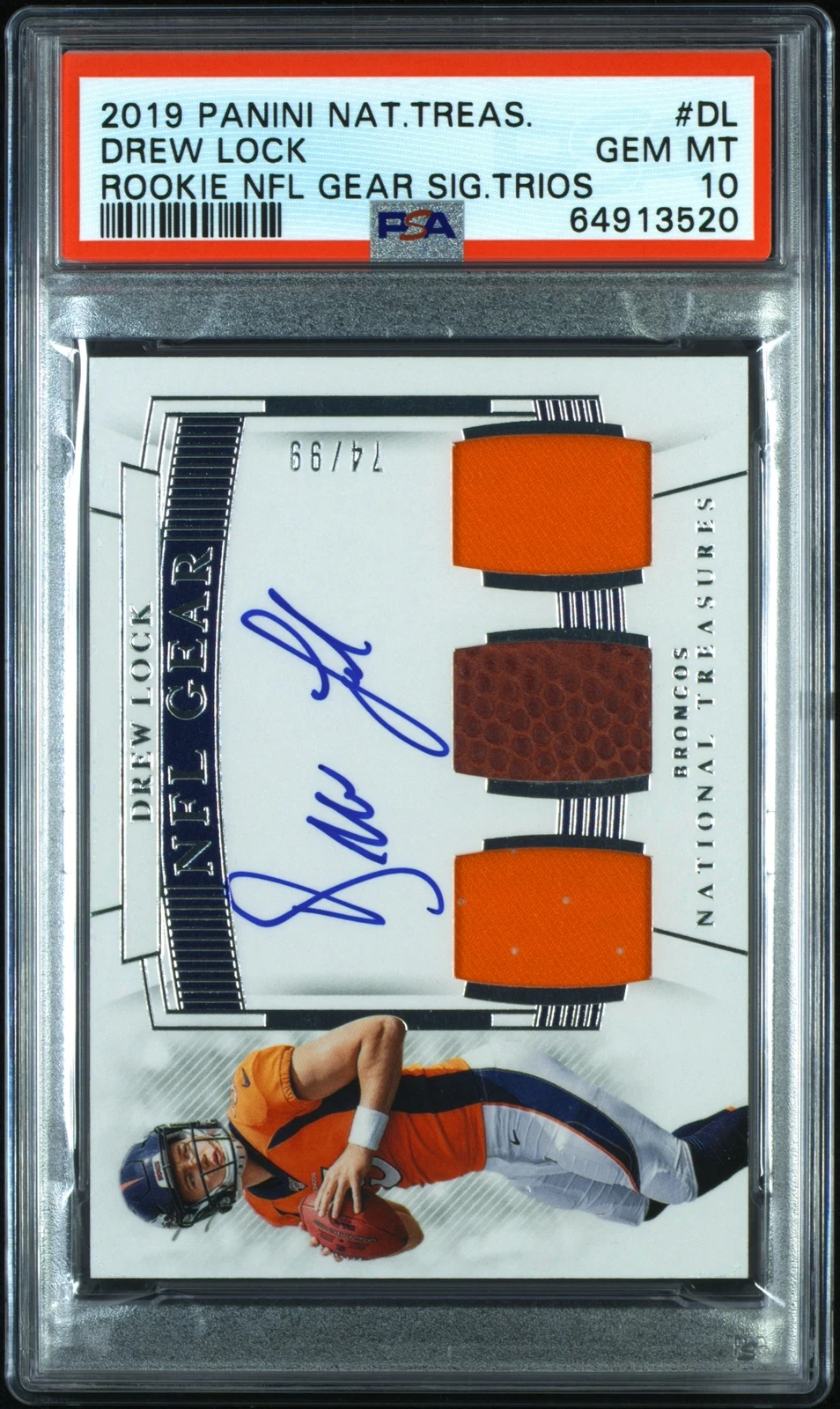 Drew Lock Panini National Treasures Rookie NFL Gear Signature Trios #DL Base