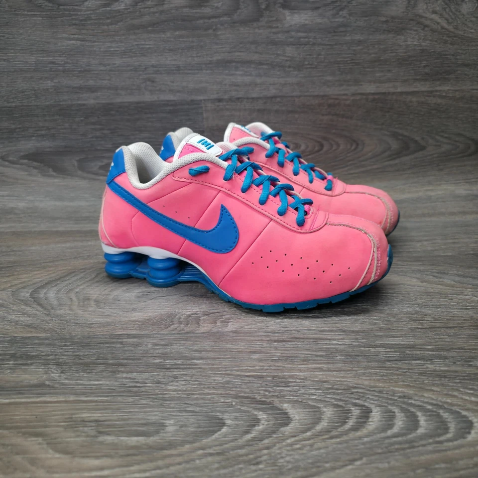 Nike Shox R4 Clásico Bajo Rosa Caliente Azul GS Juvenil 4 Cuero Y2K Clásico 309711-614 Foto 3 de 4