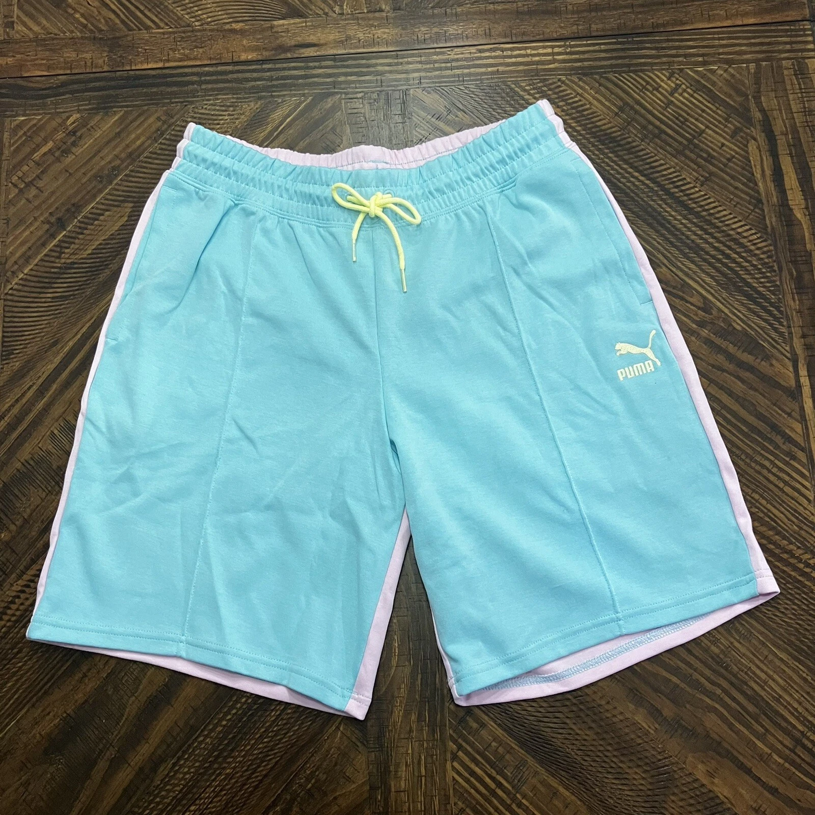 Pantaloncini Puma Angel blu rosa nuvola giallo classici pintuck uomo taglia media nuovi con etichette