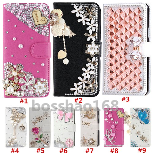 Bling Diamonds Leder Geldbörse Damen Hülle für iPhone 15/15 Plus/15 Pro/15 Pro Max - Bild 1 von 27