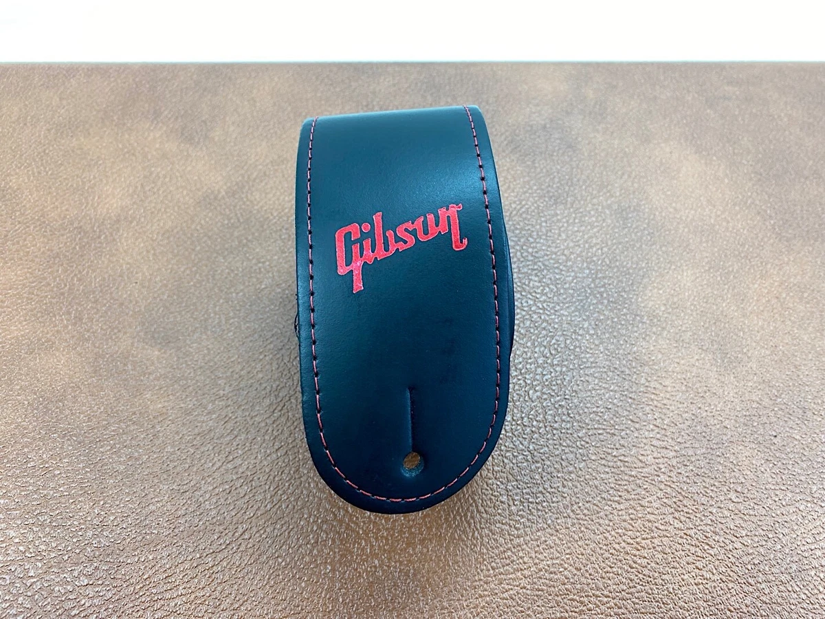 Black Gibson Leather guitar strap ★ as good as new ★ red Gibson logo and