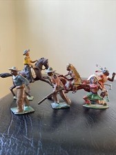 VTG Pewter Toy Cowboys Indians Americana Movable Arms Original Miniature Set