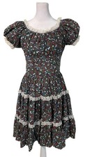 Vtg Partners Please Malco Modes Floral Lace Tiered Full Circle Dress Dance 10