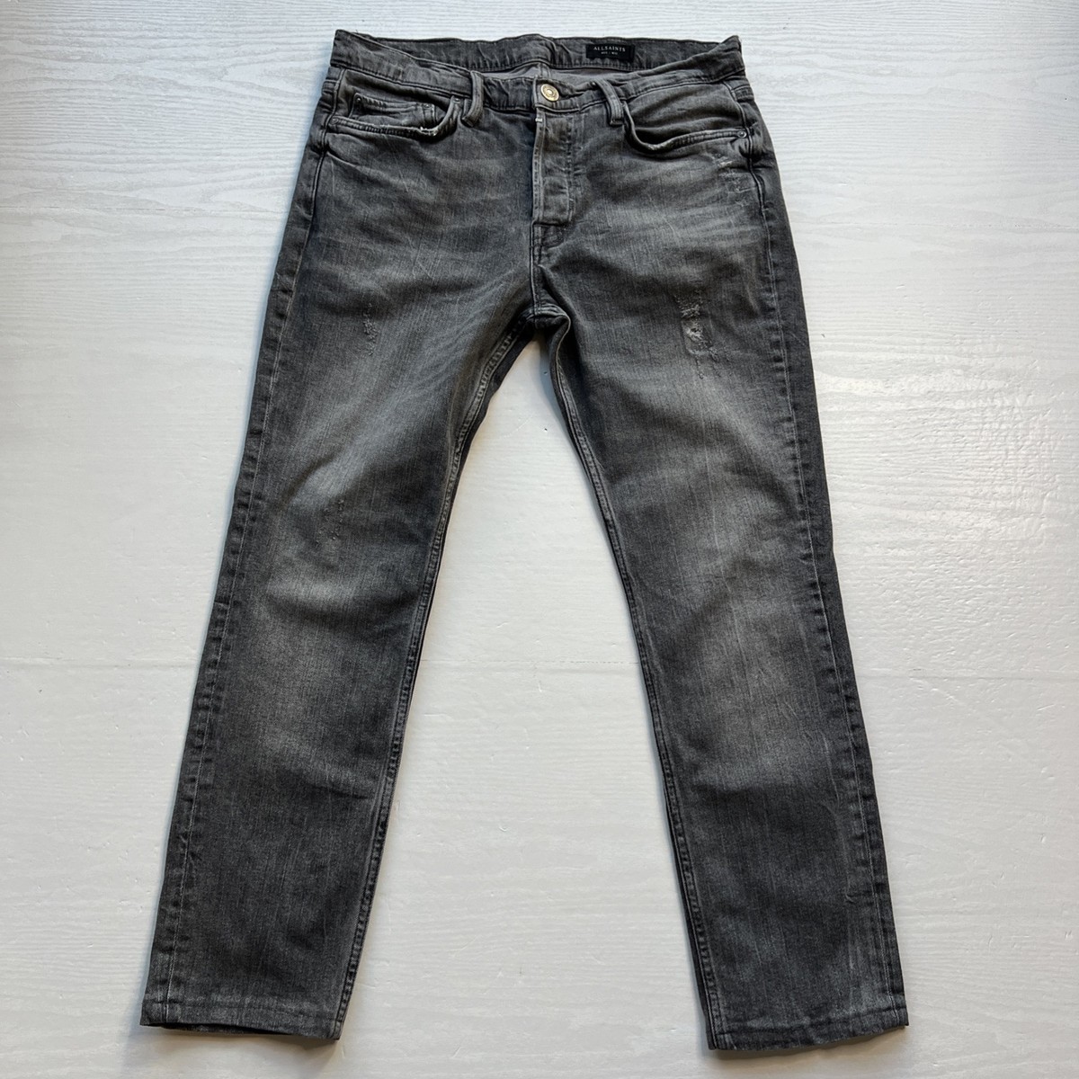 AllSaints Rex Slim Fit Jeans Mens 32x28 Charcoal Wash Button Fly