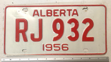 1956 Alberta Passenger License Plate RJ 932