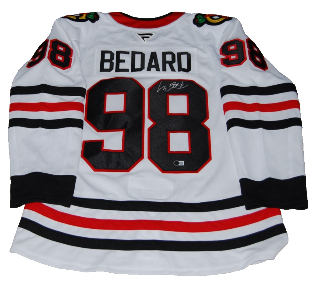 Connor Bedard Autographed Signed Chicago Blackhawks () Premium hockey jersey BECKETT AE38946 