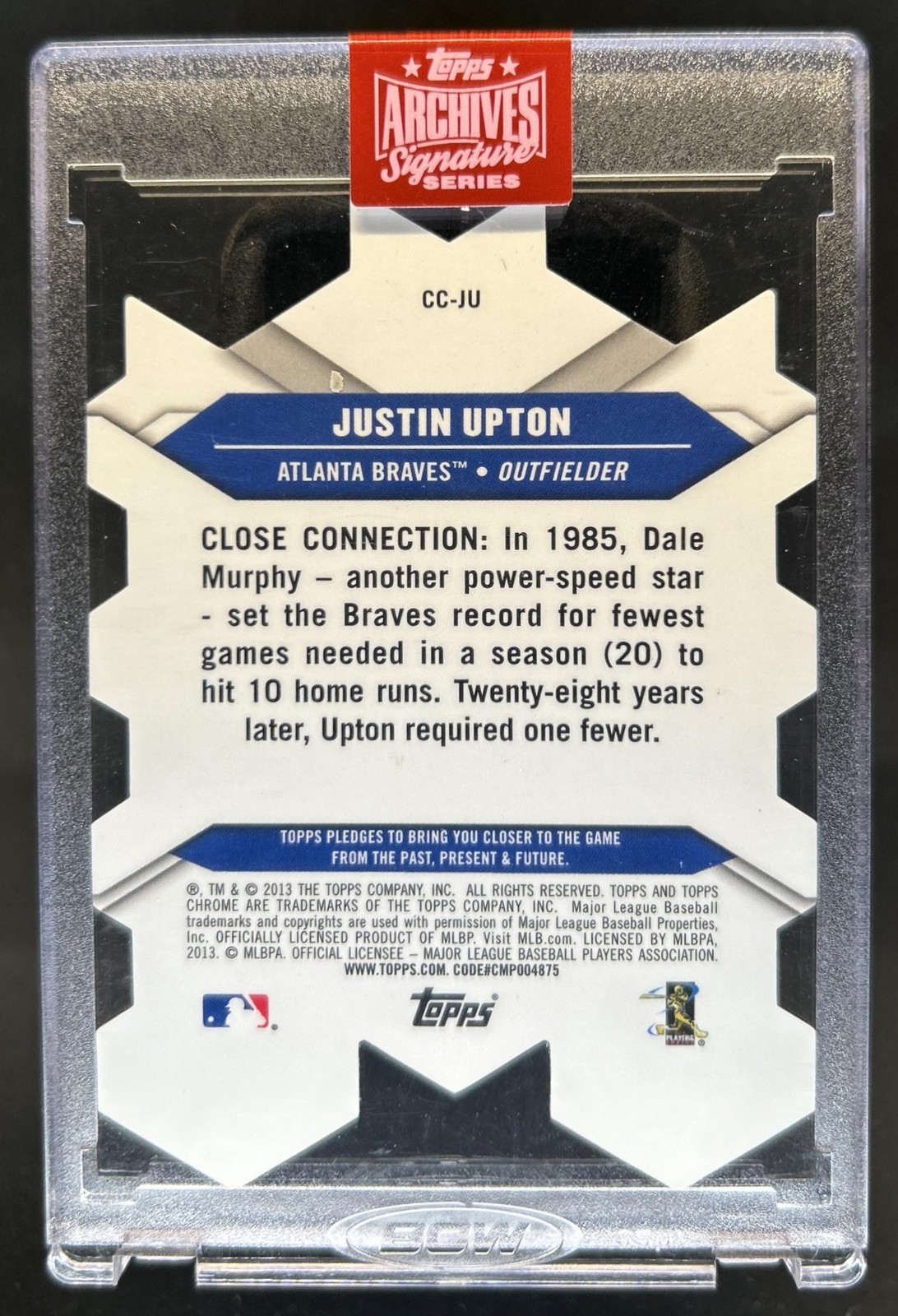 2019 Topps Archives Sig. Series 2013 Chrome Justin Upton Auto 1/1 #CC-JU Braves view 2