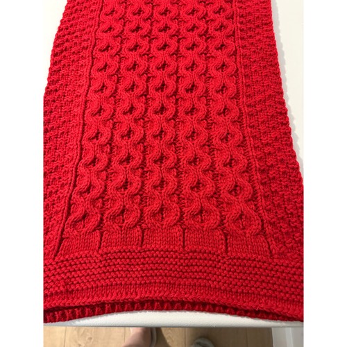 Red Knit Table Runner, Textured Accent, Handmade Look, Woven Design - Picture 5 of 7