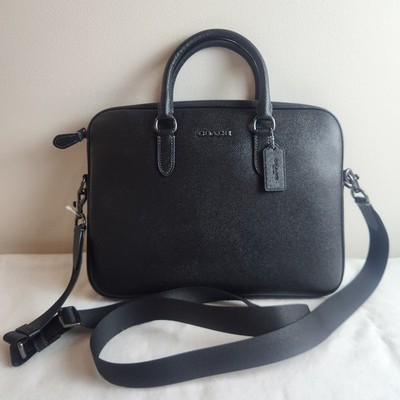 New COACH Black Liam Compact Brief Case Laptop Tablet Messenger Bag With Tag