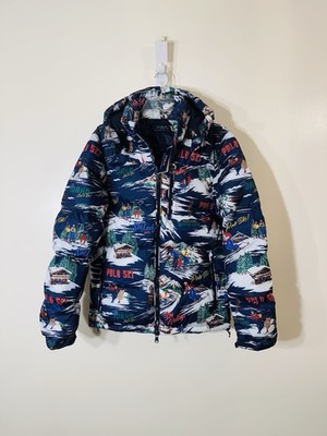 Polo Ralph Lauren hooded down fill ski print puffer jacket multi NWT sz M $398