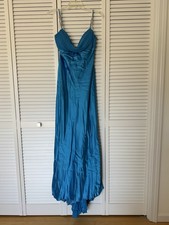NWT Betsy and Adam Blue Satin Evening Maxi Gown Dress Size 14