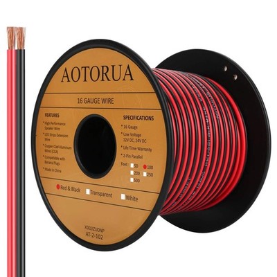 100FT 16/2 Gauge Red Black Cable Hookup Electrical Wire, 16AWG 2 Conductor 2 ...