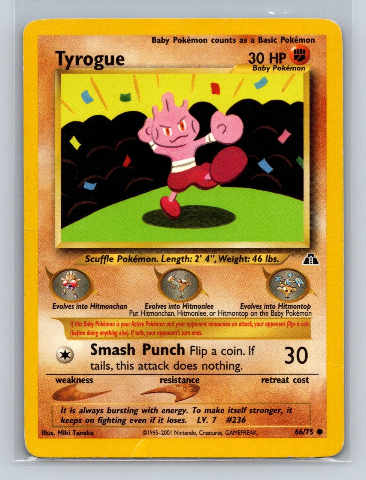 Tyrogue 66/75 Common Neo Discovery Pokemon Unlimited Damaged