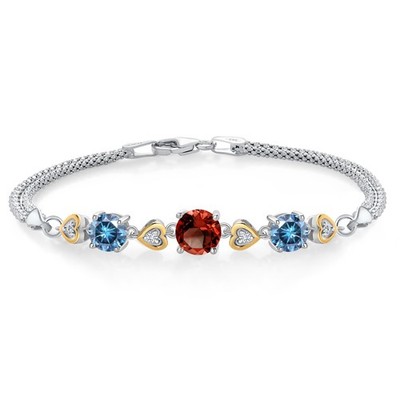 925 Sterling Silver and 10k Yellow Gold Garnet Persian Blue Moissanite and